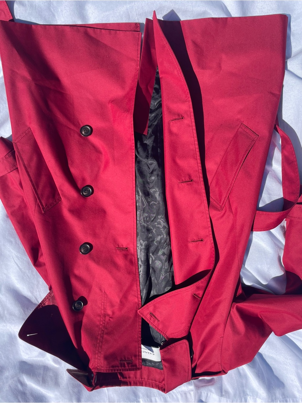 Coach Double-Breasted Crimson Trench Coat with Belt - Picture 16 of 16